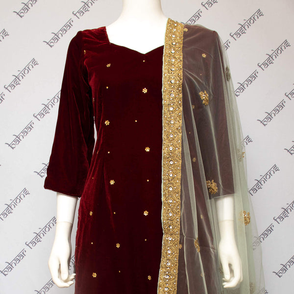 Velvet Salwar Suit - Burgundy