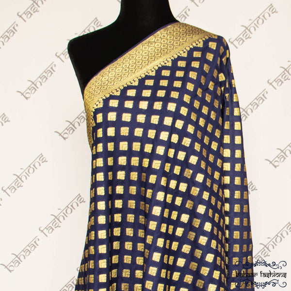 navy blue banarsi dhuppata bahaar fashions zari pattern 