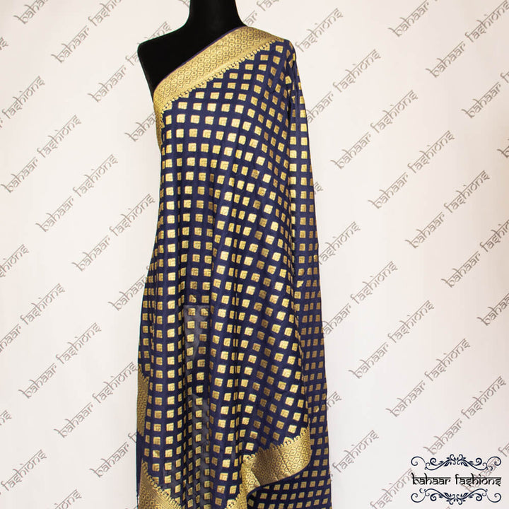 navy blue banarsi dhuppata bahaar fashions zari pattern 