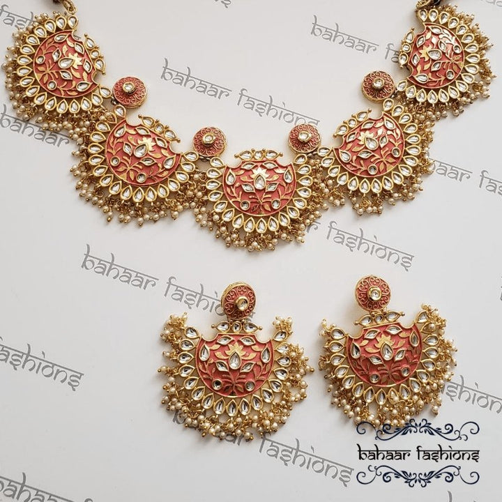 Bahaar Fashions Coral Handcrafted Kundan Necklace Set