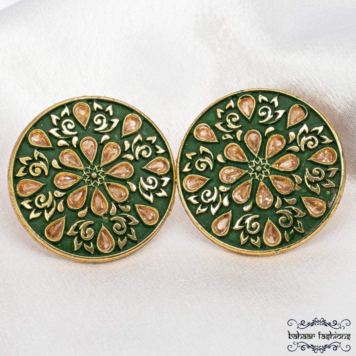 Bahaar Fashions Dark Green Classic Meenakari Studs