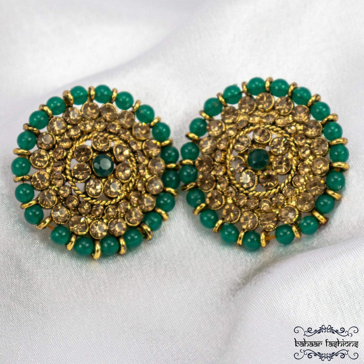 Bahaar Fashions Deep Green Glossy Polki Studs