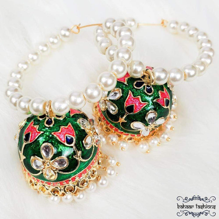 Bahaar Fashions Earrings Fiza Jhumkis - Emerald Green