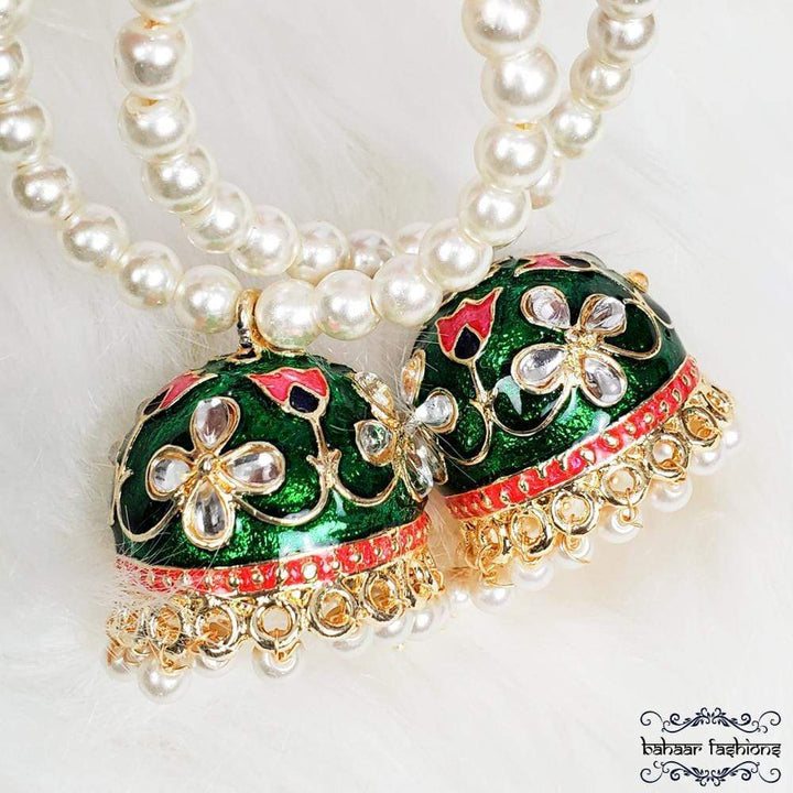 Bahaar Fashions Earrings Fiza Jhumkis - Emerald Green