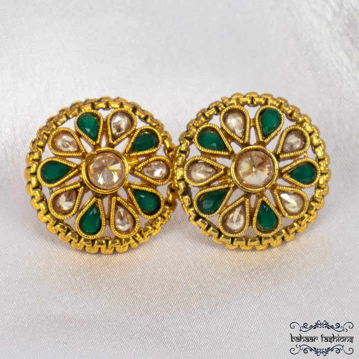 Bahaar Fashions Emerald Green Meena Polki Studs