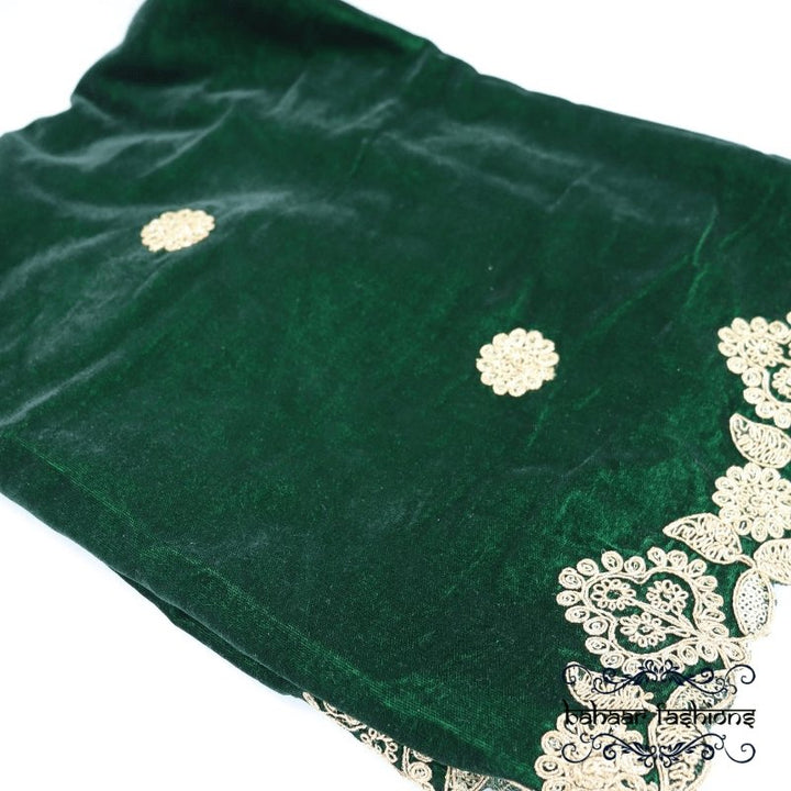 Bahaar Fashions Emerald Green Velvet Dhuppata