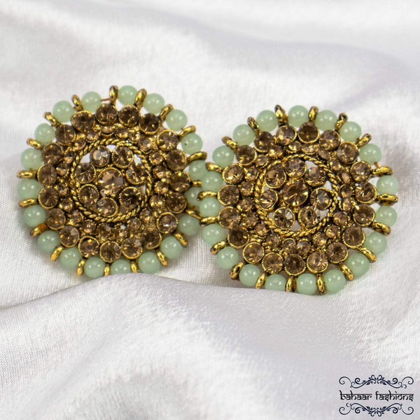Bahaar Fashions Mint Green Glossy Polki Studs
