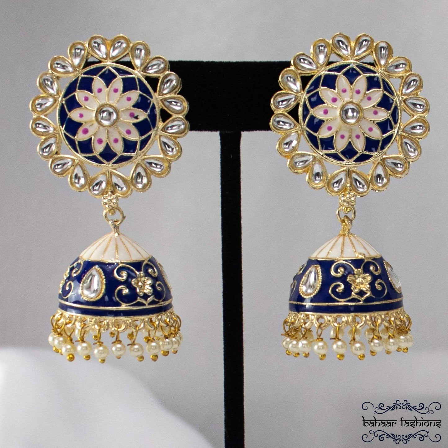 Bahaar Fashions Navy Blue Meenakari Jhumkis
