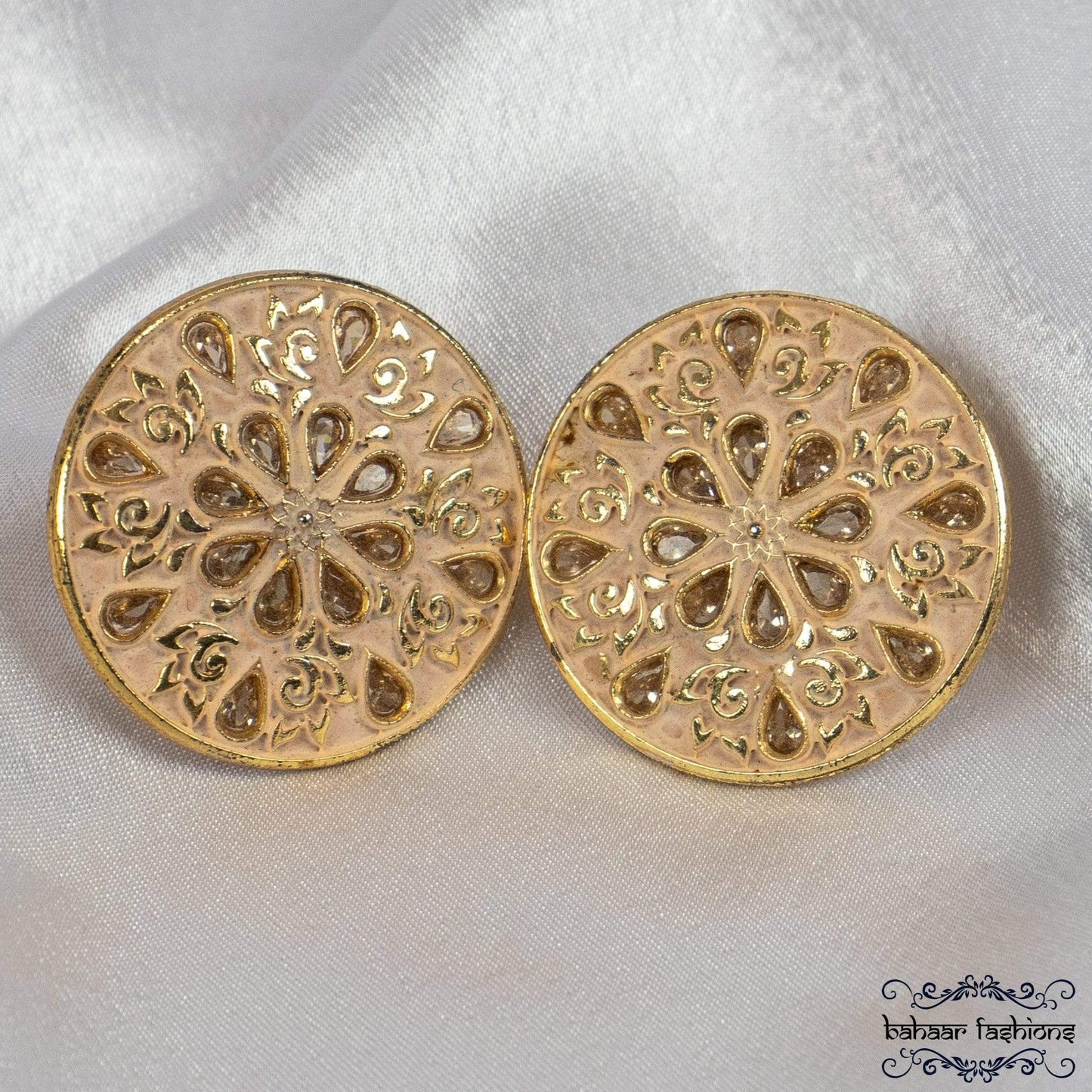 Bahaar Fashions Pale Peach Classic Meenakari Studs