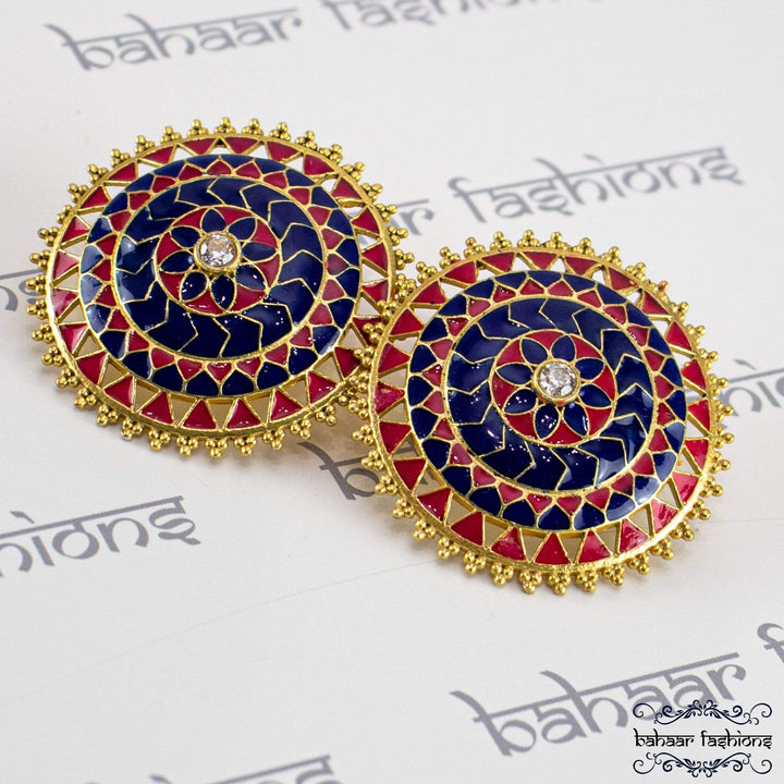 Bahaar Fashions Red/Navy Blue Riyaz Stud Earrings