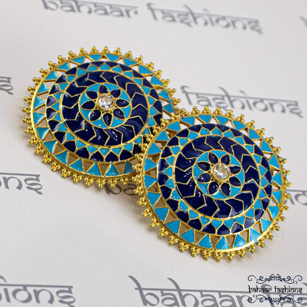 Bahaar Fashions Sky Blue/Navy Blue Riyaz Stud Earrings