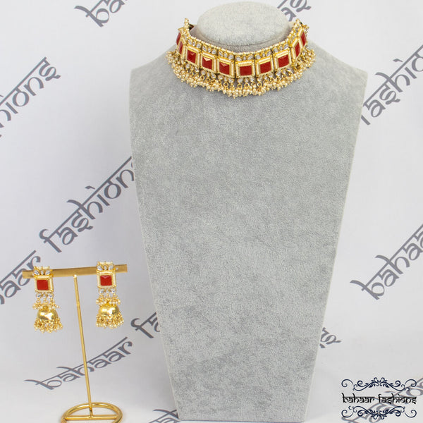 Jasleen Choker Set - Cheery Red